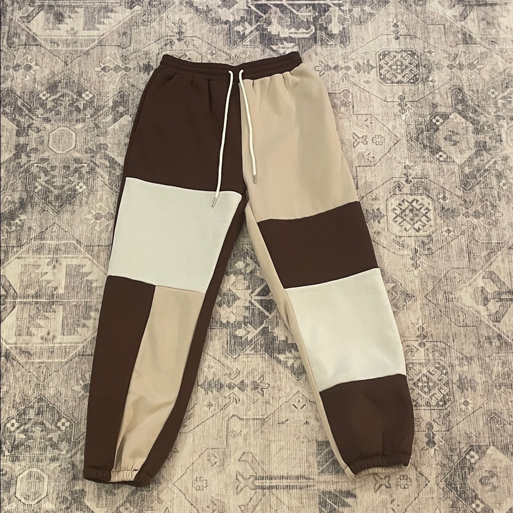 SHEIN Brown and Cream Color Block Sweat Pants